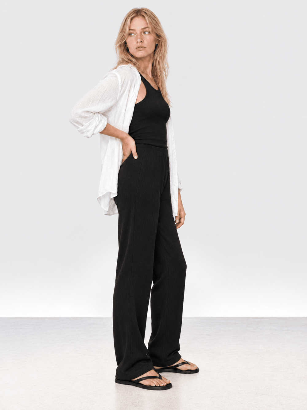 High Waisted Ribbed Pant - Public Veil