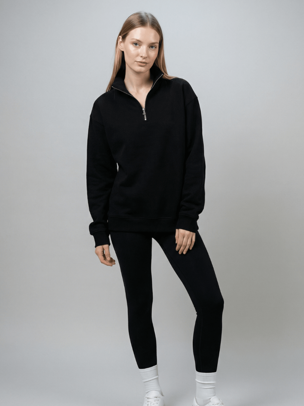 Oversized Half - Zip Sweatshirt - Public Veil